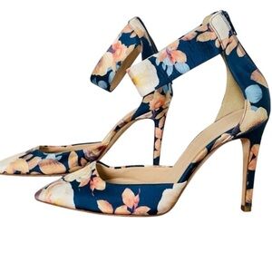 Rare dressy floral satin J. Crew ankle strap heel